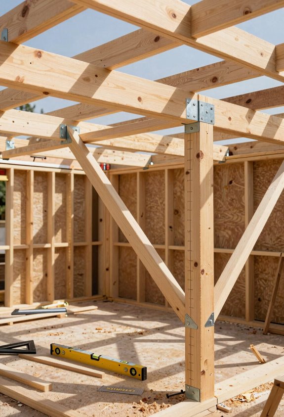 How to Build a DIY Lean-To Gazebo 3 beams posts bracing aligned