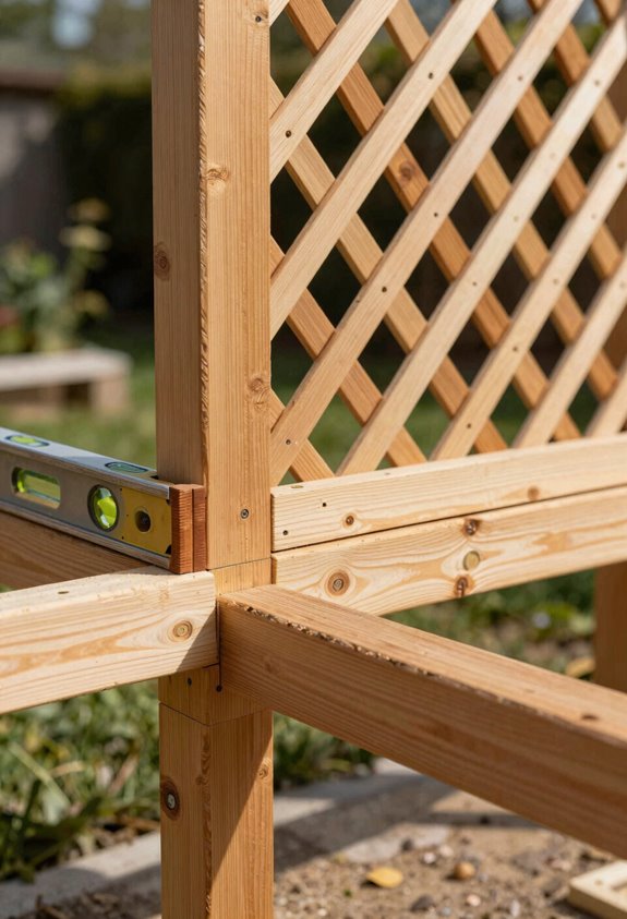 10 Steps to Build a DIY Lattice Privacy Screen 7 center lattice with level frames spacers