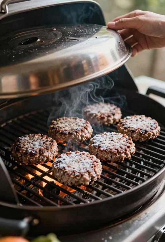 7 Steps to Grill Frozen Burgers Perfectly Every Time 3 close lid 6 8 minutes first side