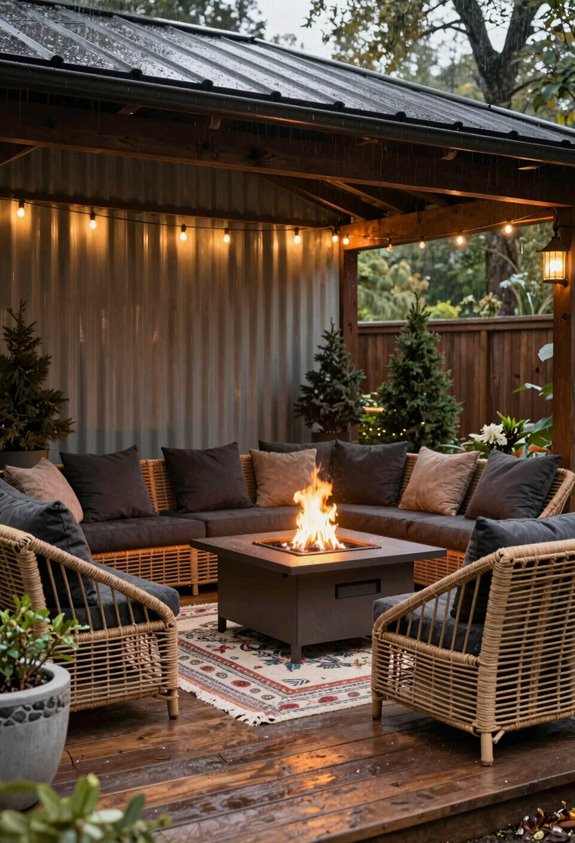 7 Cheap Covered Patio Ideas That Transform Your Backyard on a Budget 6 covered patio fire pit year round usage