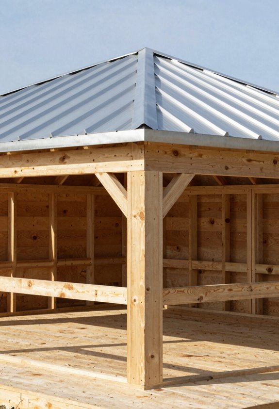 How to Build a DIY Lean-To Gazebo 5 decking laid shingles metal roofed