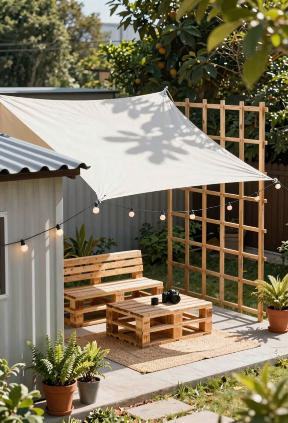 7 Cheap Covered Patio Ideas That Transform Your Backyard on a Budget 1 diy sail shade 47 90 minutes