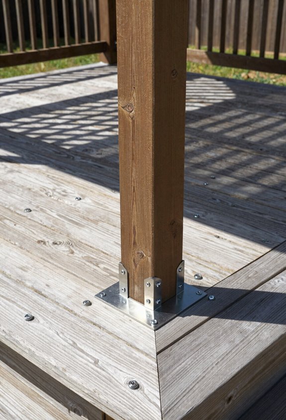 Can You Put a Gazebo on a Deck? 2 lag bolts blocking concrete anchors