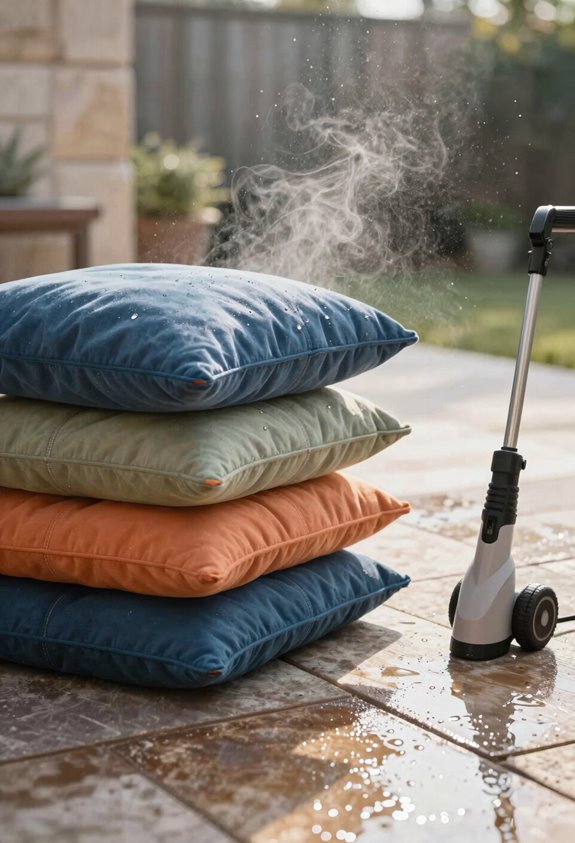 How to Do Clean Patio Cushions Step by Step 3 low pressure careful cushion cleaning