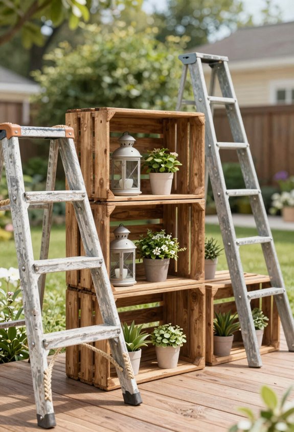 7 Deck Ideas on a Budget That Look Expensive 4 old ladders and crates repurposed
