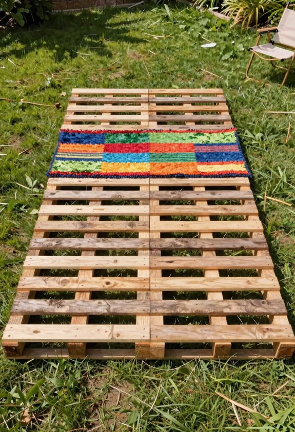 3 Cheap Patio Floor Ideas Over Grass (No Digging Required) 2 pallet patios portable sturdy removable