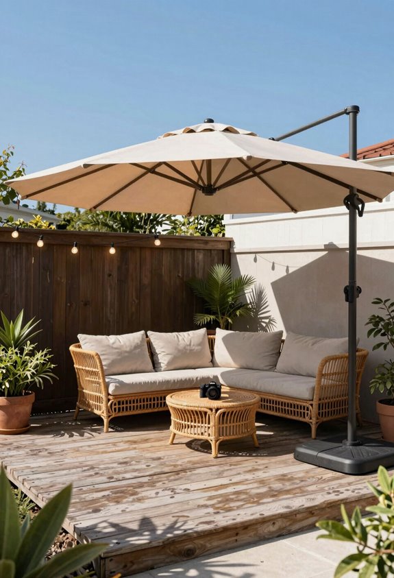 7 Cheap Covered Patio Ideas That Transform Your Backyard on a Budget 3 pavilion shade with adjustable umbrella