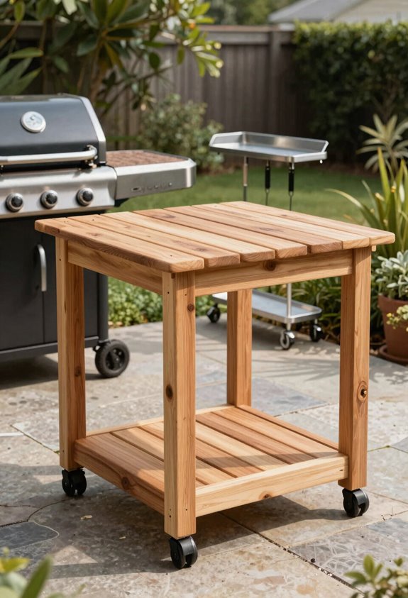 DIY Outdoor Grilling Table Plans for Building in 2 Weekends 2 slatted cedar cart finished mobile