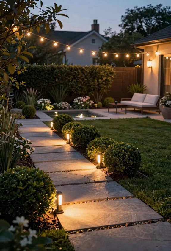 7 Easy Backyard Landscaping Ideas for Instant Curb Appeal 6 staggered solar path lighting ambiance