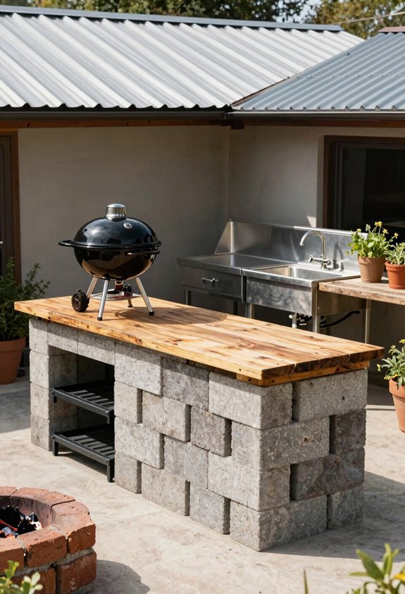 5 Steps to Build a DIY Outdoor Cooking Area on a Budget 1 three cinder blocks concrete slab