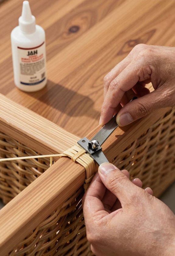 10 Steps to Repair Wicker Patio Furniture 6 waterproof glue clamps 3 inch spacing