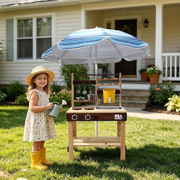 7 Best Outdoor Mud Kitchens for 2026 (Messy Play Approved) 6 wooden mud kitchen with accessories