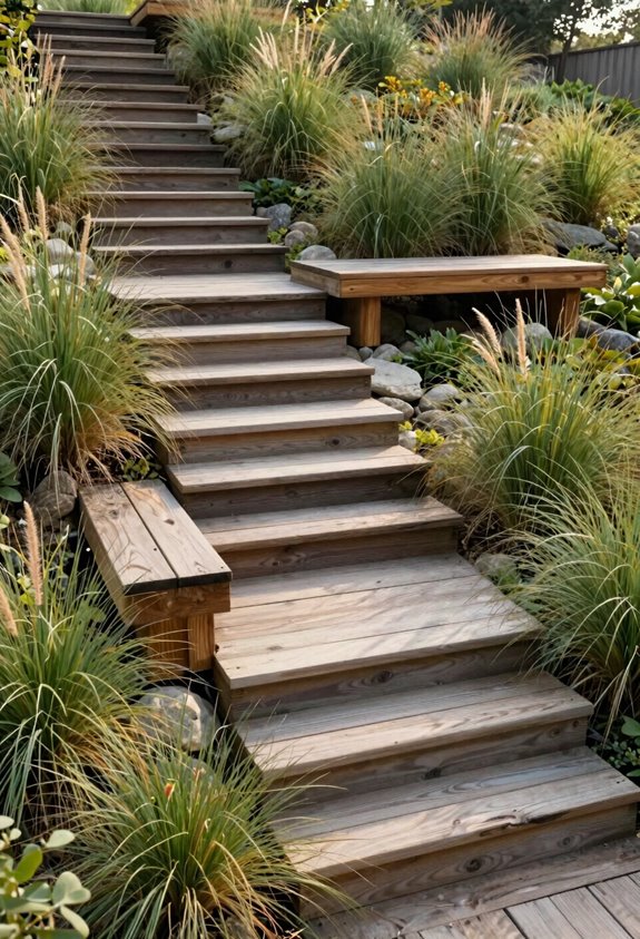 10 Big Backyard Design Ideas That Transform Unused Space 5 wooden staggered steps with rebar anchors